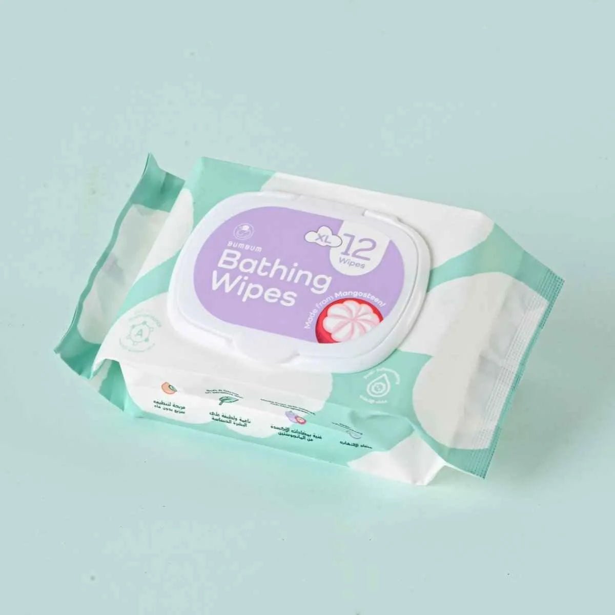 Pack of bathing wipes on a light blue background