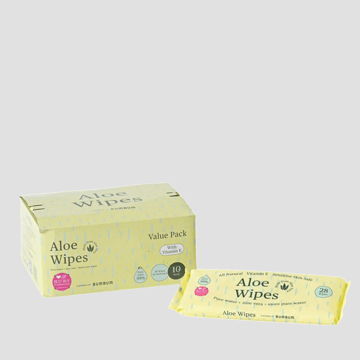 Aloe Wipes Box Travel Size - 10 X 28 - BUMBUM