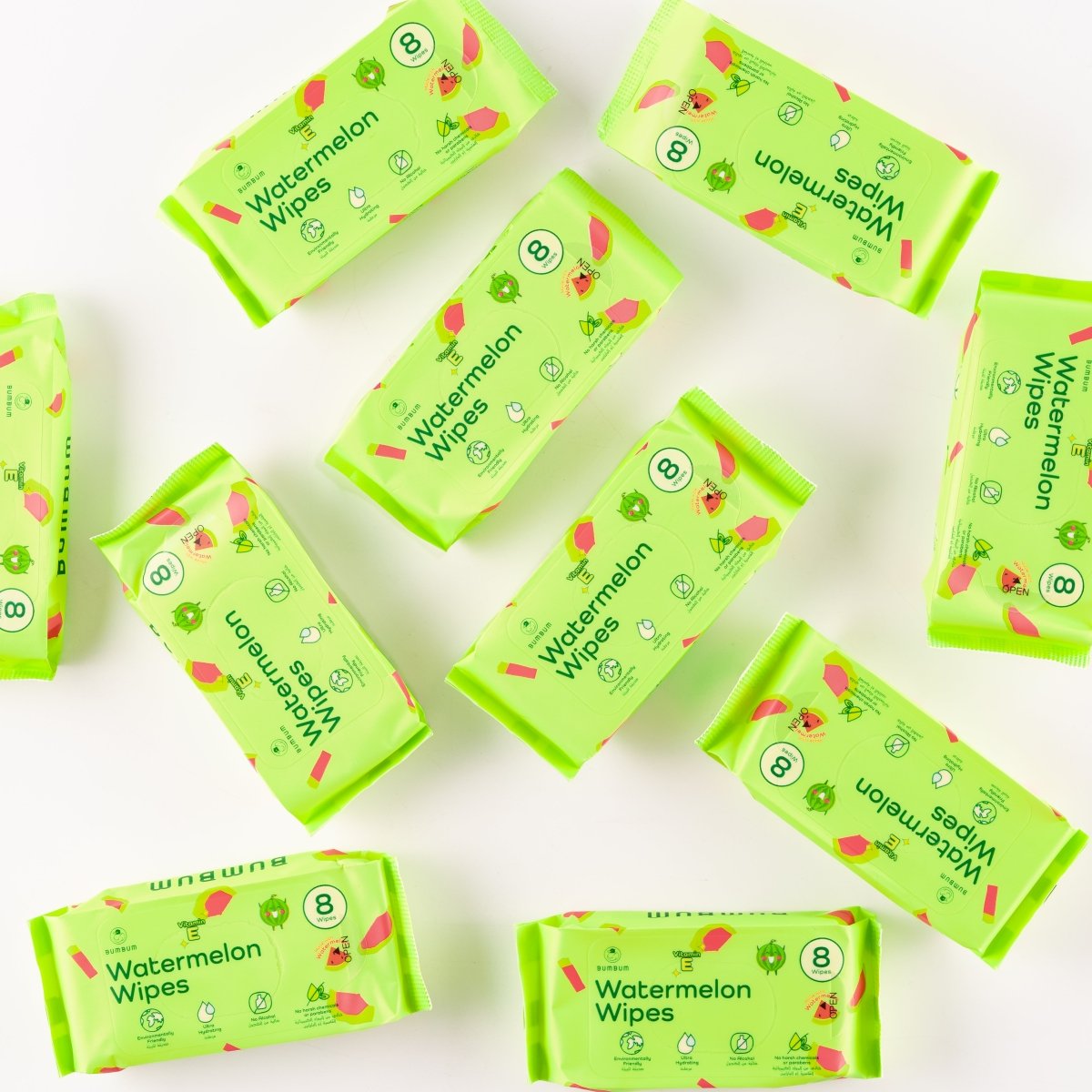 Watermelon Mini Wipes Bundle (8 wipes x10 packs) - BUMBUM
